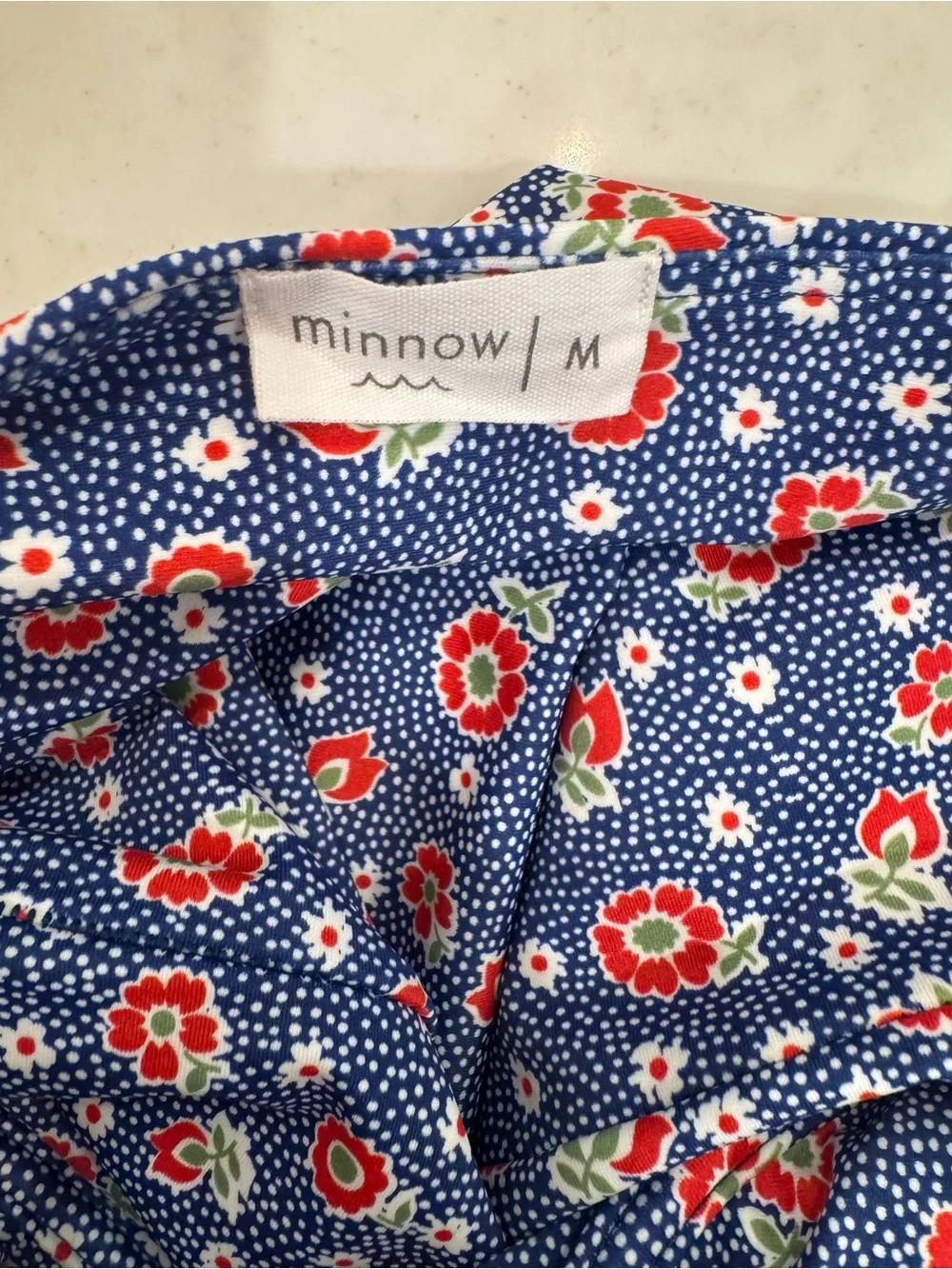 Minnow Blue Floral One-Piece Swimsuit with Red & White Accents - Picture 5 of 6